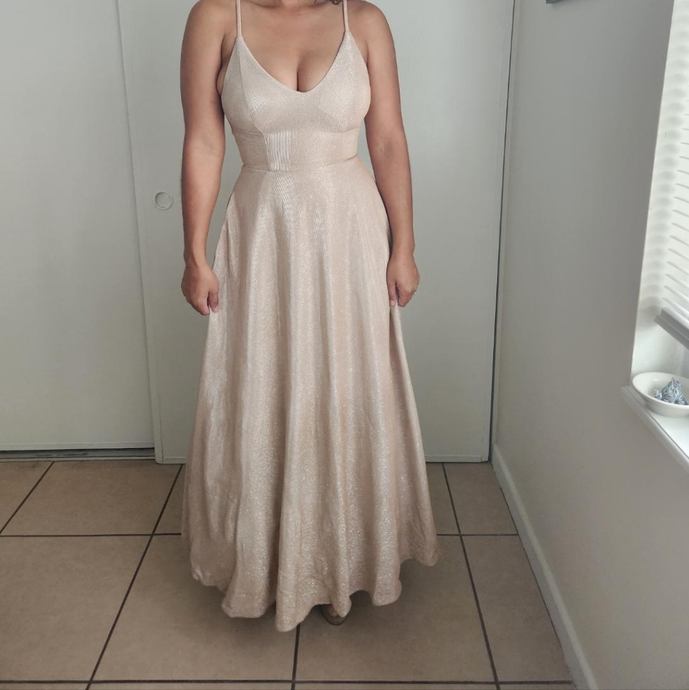 David's Bridal bridesmaids dress, gold